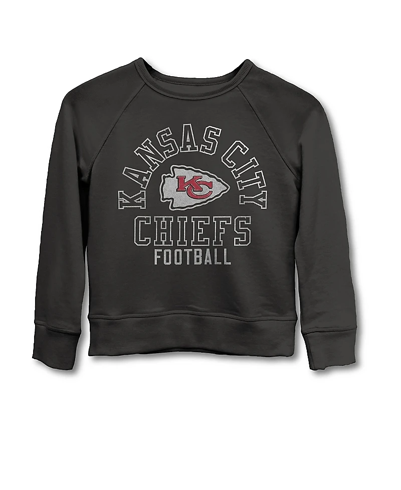 Junk Food Clothing Unisex Nfl Kansas City Chiefs Flocked Raglan Crew Fleece Sweatshirt - Little Kid, Big Kid