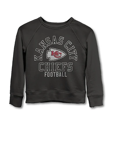 Junk Food Clothing Unisex Nfl Kansas City Chiefs Flocked Raglan Crew Fleece Sweatshirt - Little Kid, Big Kid
