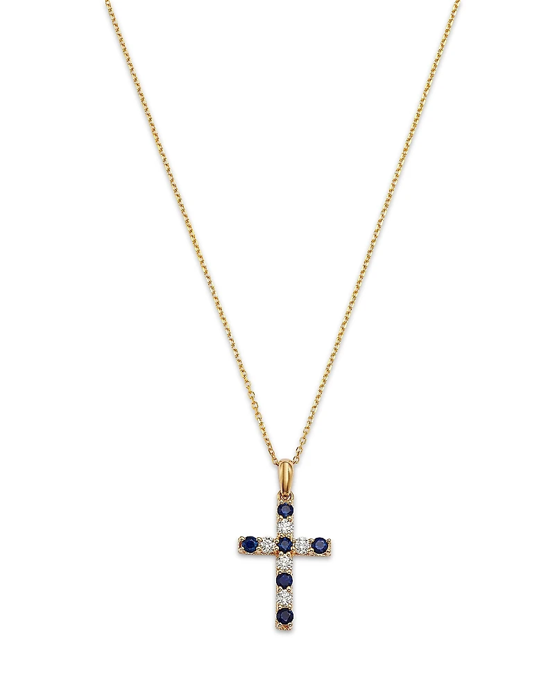 Bloomingdale's Fine Collection Blue Sapphire & Diamond Cross Pendant Necklace