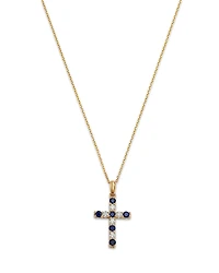 Bloomingdale's Fine Collection Blue Sapphire & Diamond Cross Pendant Necklace