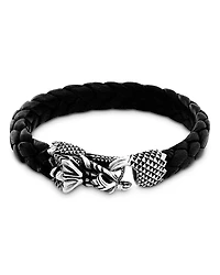 King Baby Studio Men's Sterling Silver Dragon Head Clasp Woven Leather Bracelet