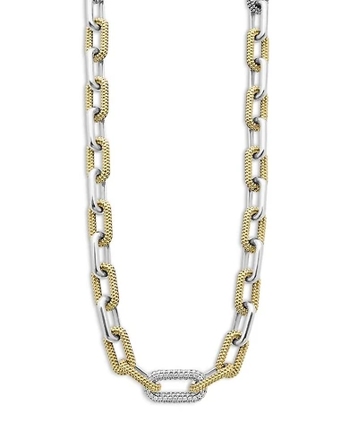 18K Yellow Gold & Silver Caviar Lux-Clip Diamond Link Necklace, 18