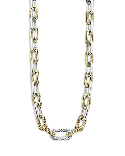Lagos 18K Yellow Gold & Silver Caviar Lux-Clip Diamond Link Necklace, 18