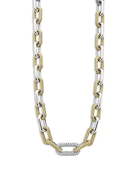 Lagos 18K Yellow Gold & Silver Caviar Lux-Clip Diamond Link Necklace, 18