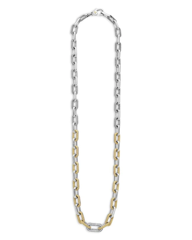 18K Yellow Gold & Silver Caviar Lux-Clip Diamond Link Necklace, 18