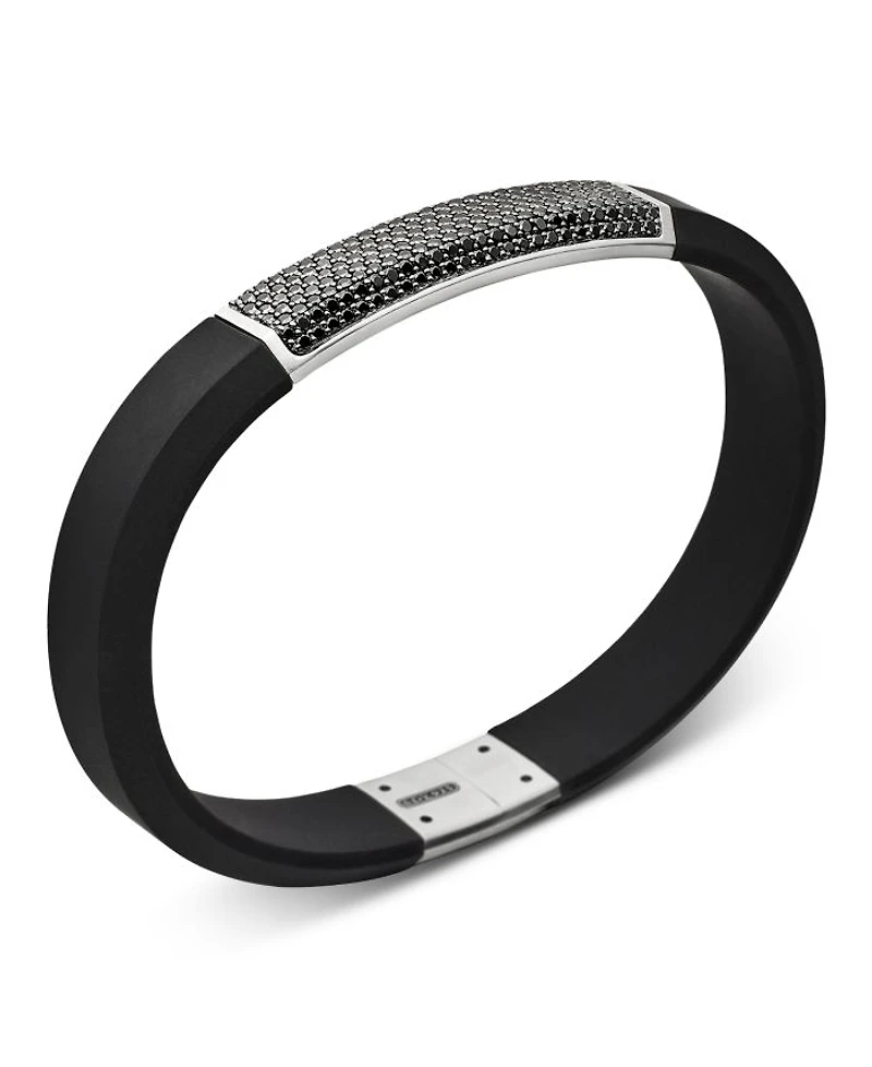 Men's Sterling Silver Streamline® Black Diamond Pavé Black Rubber Bracelet