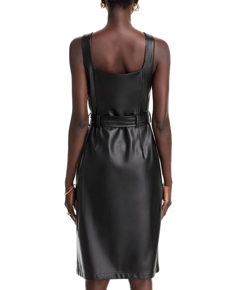 Button Front Faux Leather Tank Dress