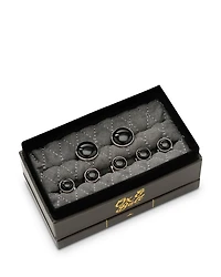 Onyx Inlay Silver Plated Round Stud & Cufflink Set
