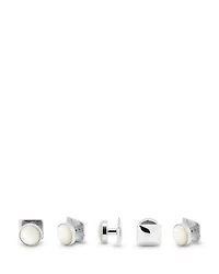 Mother of Pearl Inlay Rhodium Plated Round Stud & Cufflink Set