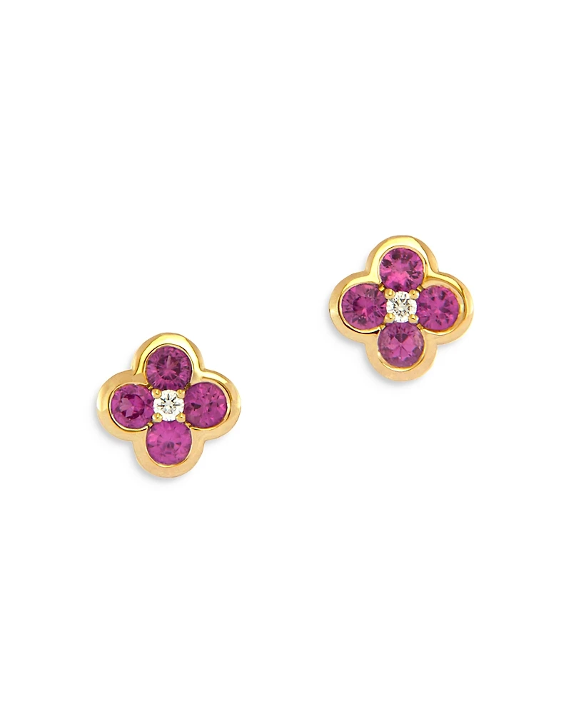 Bloomingdale's Fine Collection Pink Sapphire & Diamond Bezel Clover Stud Earrings