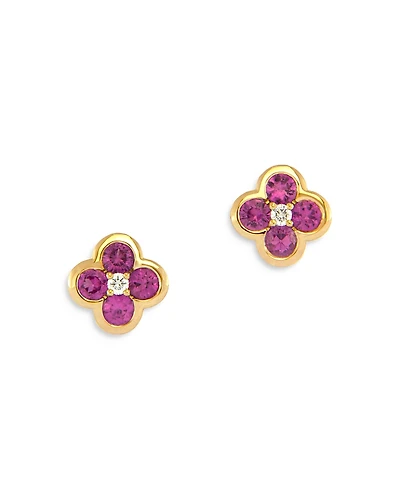 Bloomingdale's Fine Collection Pink Sapphire & Diamond Bezel Clover Stud Earrings