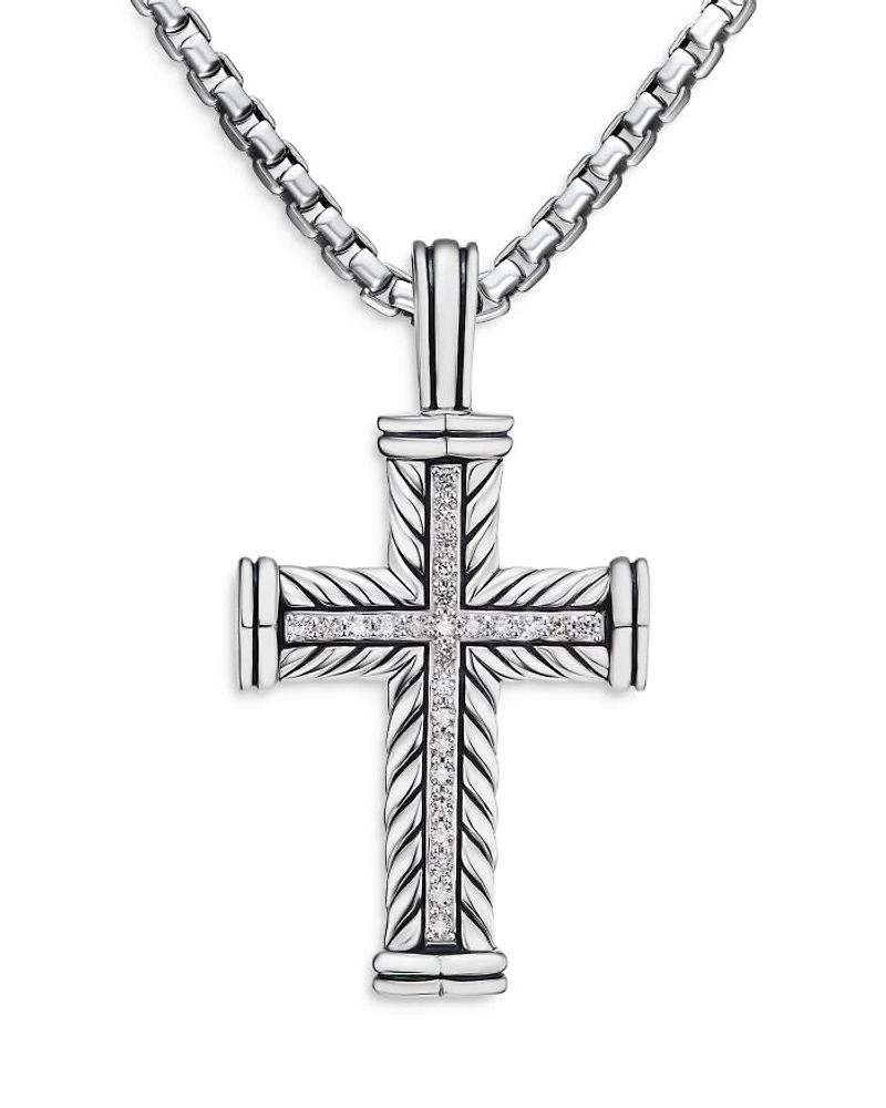 Chevron Cross Pendant in Sterling Silver, 41.5mm