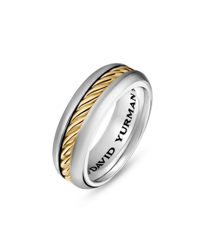 Men's Cable Inset Band Ring Sterling Silver with 18K Yellow Gold, 8mm