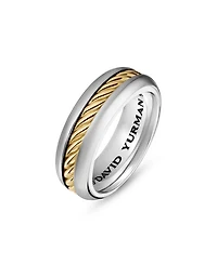 Men's Cable Inset Band Ring Sterling Silver with 18K Yellow Gold, 8mm