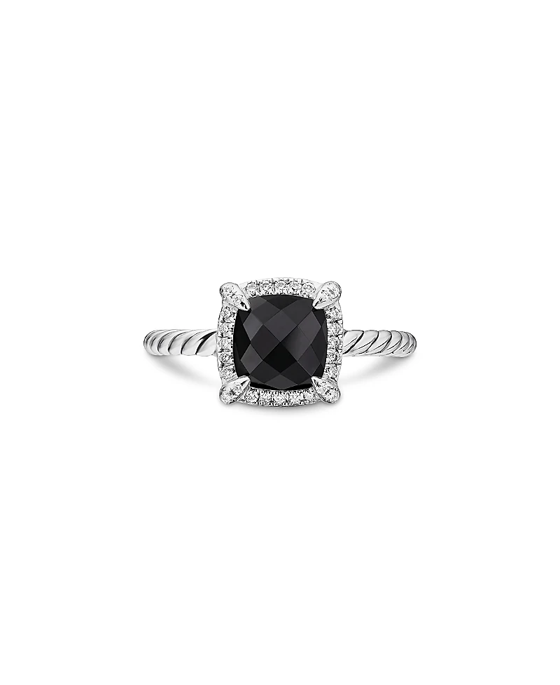 David Yurman Sterling Silver Petite Chatelaine Ring with Black Onyx & Diamonds