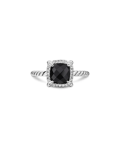 David Yurman Sterling Silver Petite Chatelaine Ring with Black Onyx & Diamonds