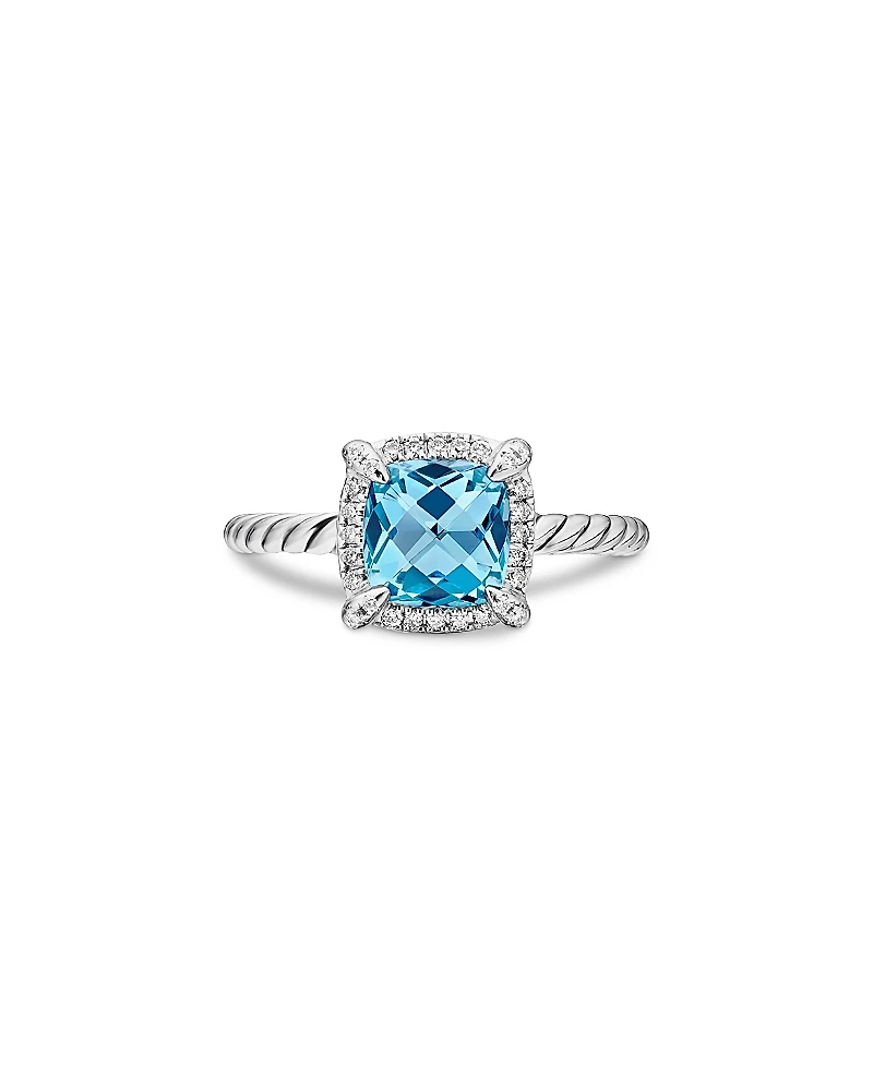 David Yurman Sterling Silver Petite Chatelaine Ring with Blue Topaz & Diamonds