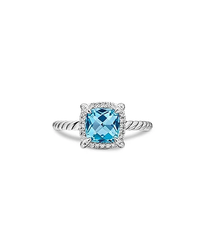 David Yurman Sterling Silver Petite Chatelaine Ring with Blue Topaz & Diamonds