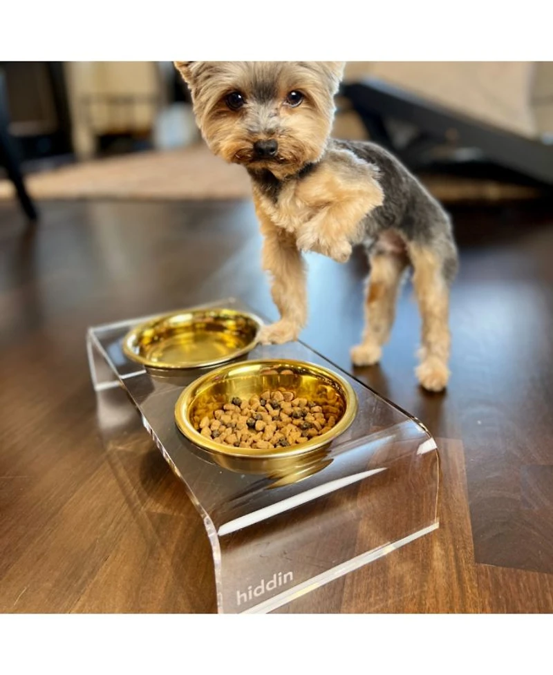 Small Clear Double Bowl Pet Feeder, 1 Quart Bowls