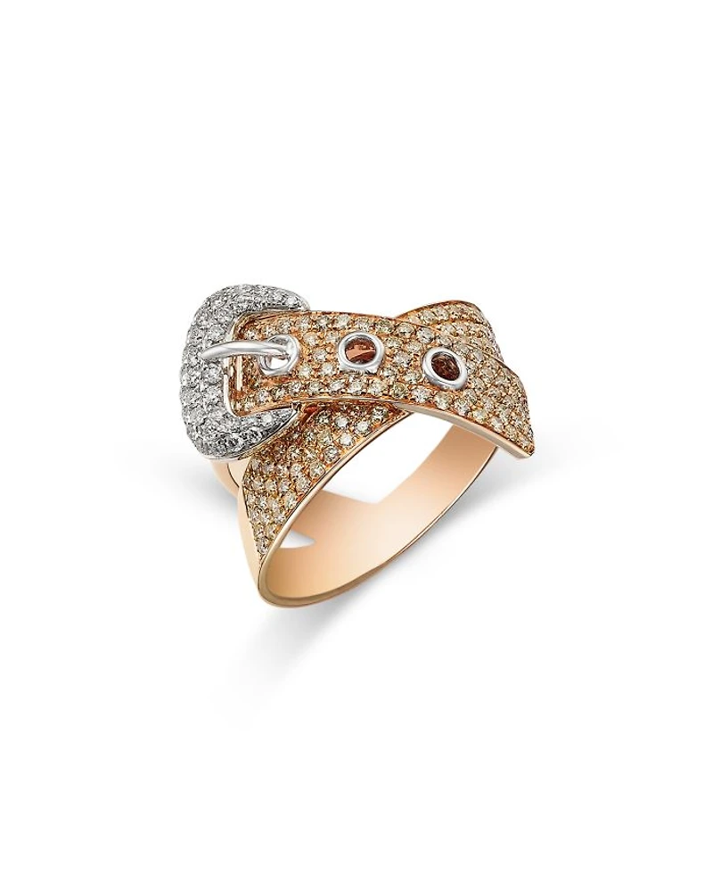 Diamond Crossover Buckle Ring in 14K Rose & White Gold, 1.23 tcw