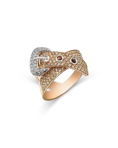Diamond Crossover Buckle Ring in 14K Rose & White Gold, 1.23 tcw