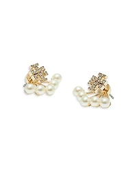 Tory Burch Pave Double T & Imitation Pearl Front to Back Earrings