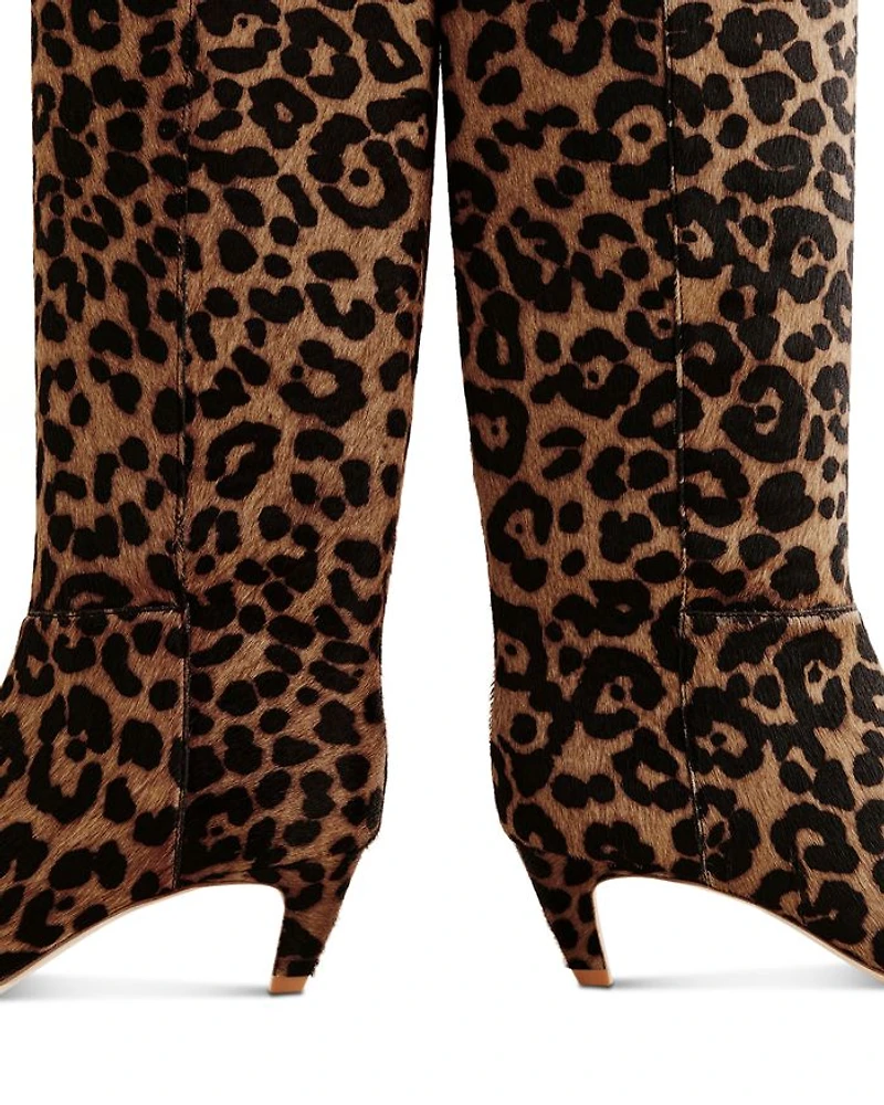 Women's Remy Leopard Print Calf Hair Knee High Boots