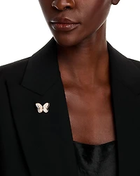 Black & White Diamond Pavé Butterfly Brooch in 14K Yellow Gold, 1.00 tcw