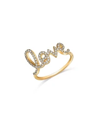 14K Yellow Gold Large Love Script Ring with Diamonds, 0.31 tcw