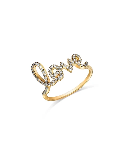 Sydney Evan 14K Yellow Gold Large Love Script Ring with Diamonds, 0.31 tcw