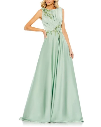 Appliqued Sleeveless A Line Gown