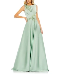 Appliqued Sleeveless A Line Gown