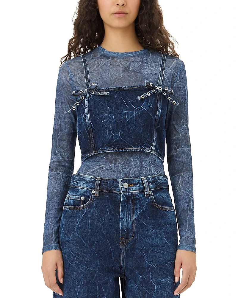 Ganni Crinkled Future Denim Strappy Top