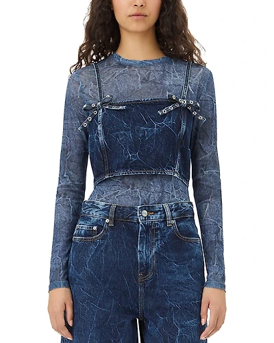 Ganni Crinkled Future Denim Strappy Top