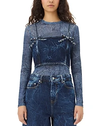 Ganni Crinkled Future Denim Strappy Top