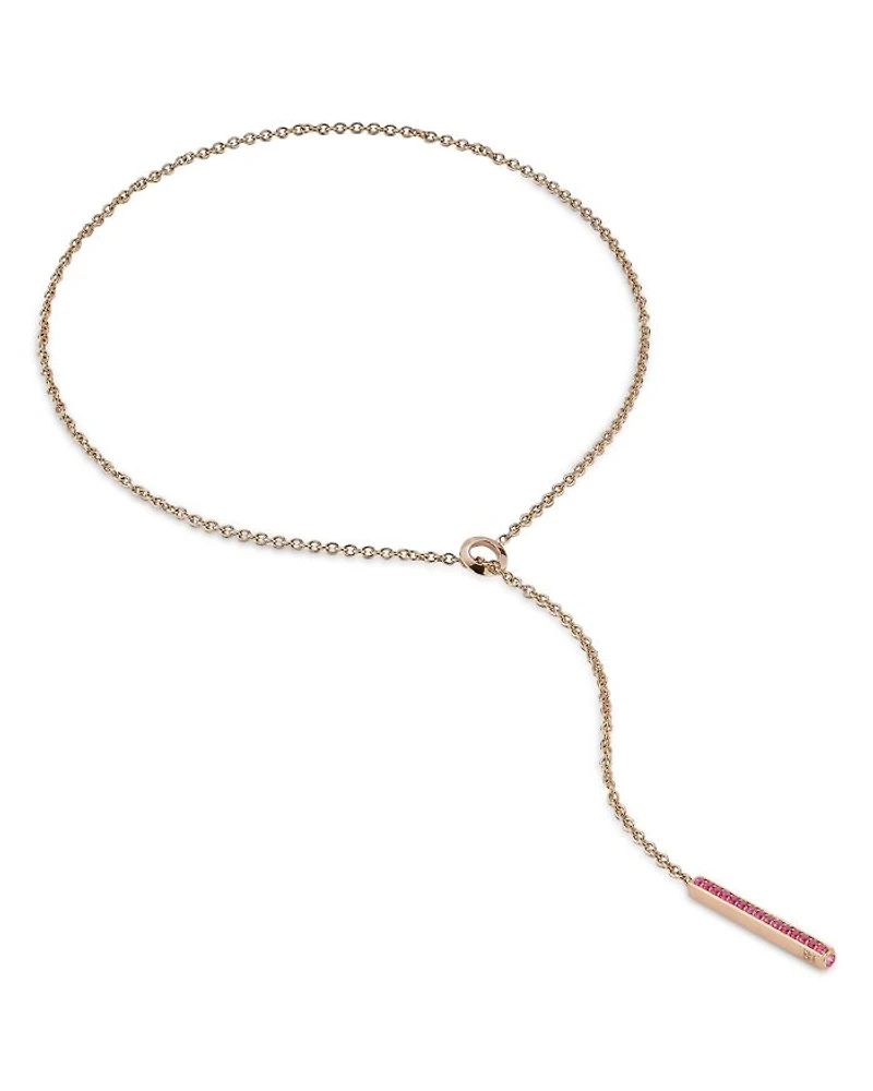 18K Rose Gold Pink Sapphire Linear Bar Lariat Necklace, 18"