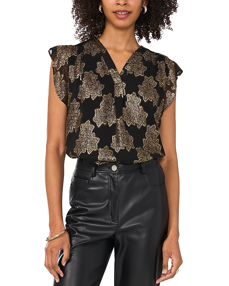 Vince Camuto V Neck Flutter Sleeve Blouse