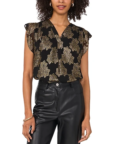 Vince Camuto V Neck Flutter Sleeve Blouse