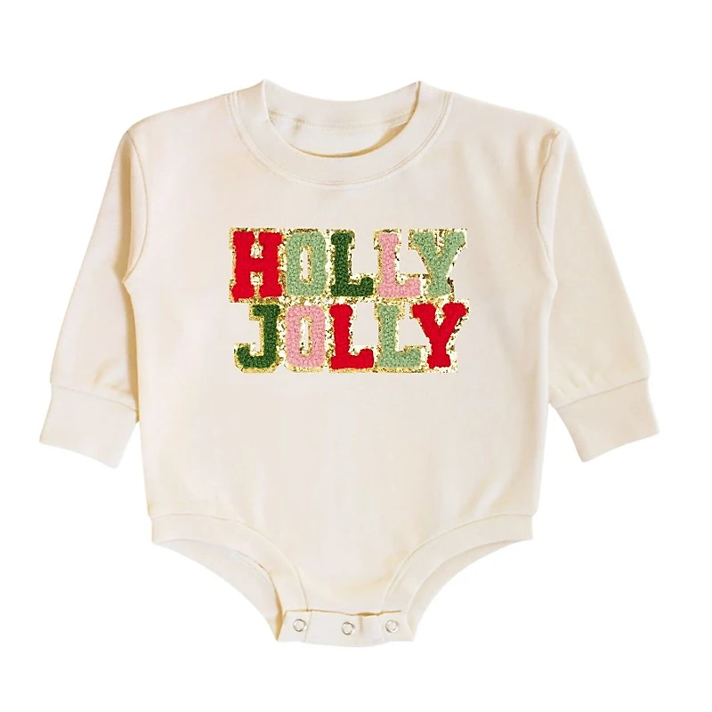 Sweet Wink Girls' Holly Jolly Patch Christmas Long Sleeve Romper - Baby