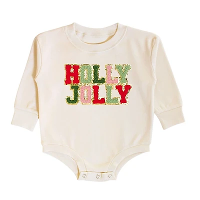 Sweet Wink Girls' Holly Jolly Patch Christmas Long Sleeve Romper - Baby