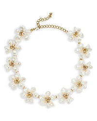 Imitation Pearl & Crystal Flower Statement Necklace, 15-19"