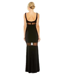Sheer Mesh Panel Detail Column Gown