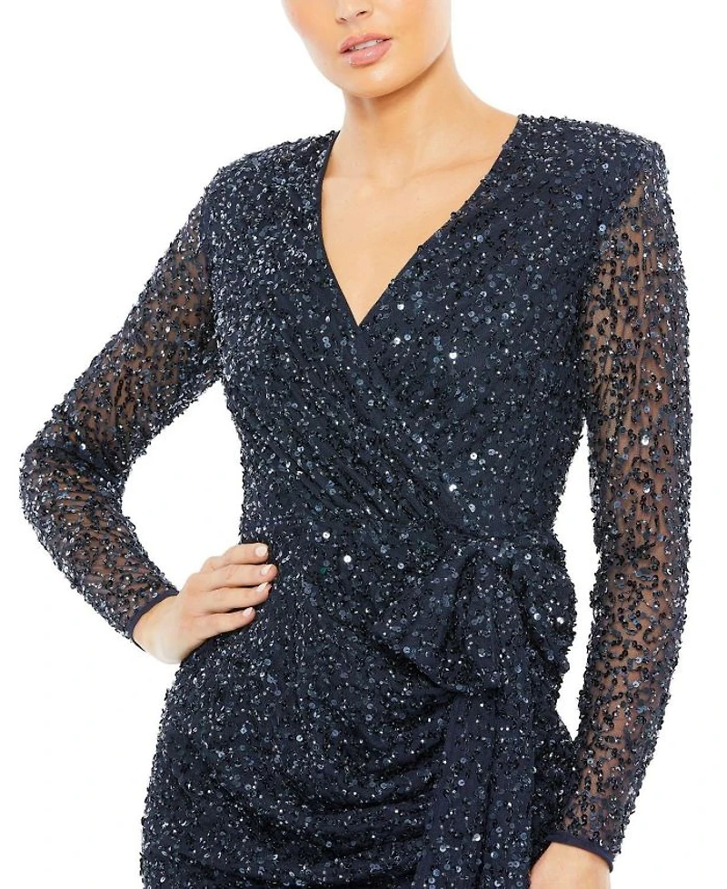 Long Sleeve V-Neck Sequin Dress