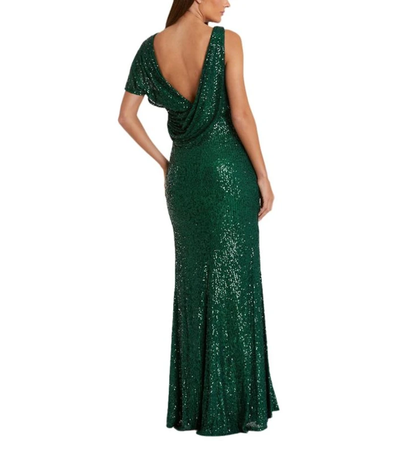 Sequined Asymmetrical Draped Trumpet Gown
