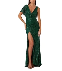 Mac Duggal Sequined Asymmetrical Draped Trumpet Gown