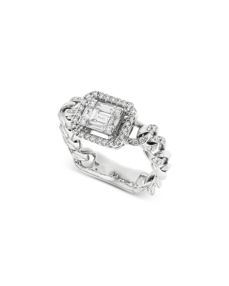 18K White Gold Groumette Link Ring with Diamonds, 0.43 tcw