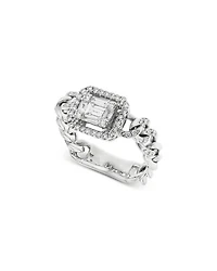 18K White Gold Groumette Link Ring with Diamonds, 0.43 tcw