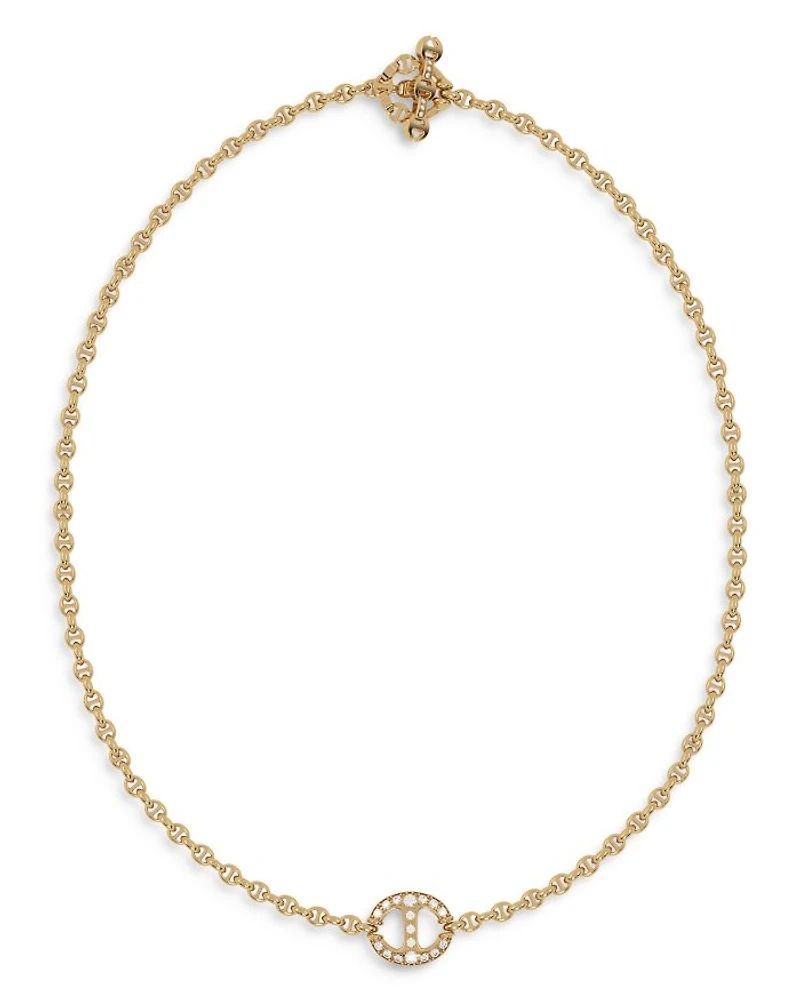 18K Yellow Gold Micro Chain Necklace with Diamonds, 16"