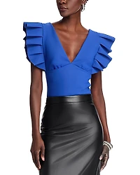 Chiara Boni La Petite Robe Ruffle Sleeve V Neck Top