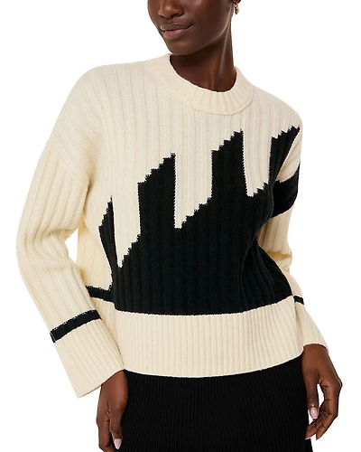 Whistles Graphic Intarsia Wool Blend Crewneck Knit Sweater
